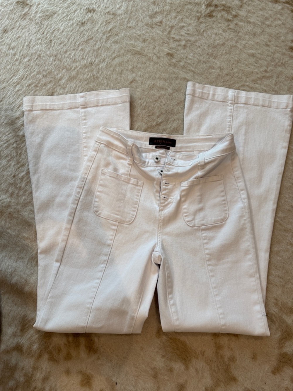 Risen White High-Rise Wide Leg Jeans